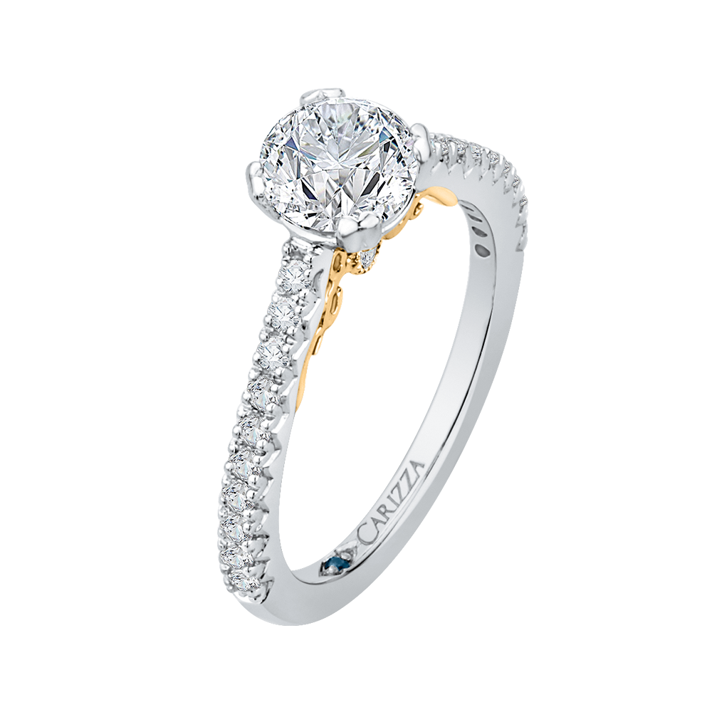 Round Cut Diamond Engagement Ring In 14K Two Tone Gold (Semi Mount)