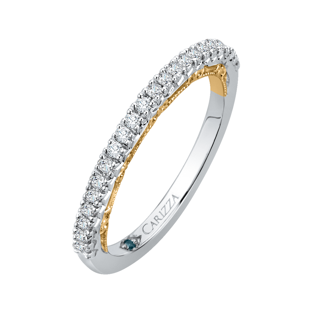 14K Two Tone Gold Round Diamond Half Eternity Wedding Band