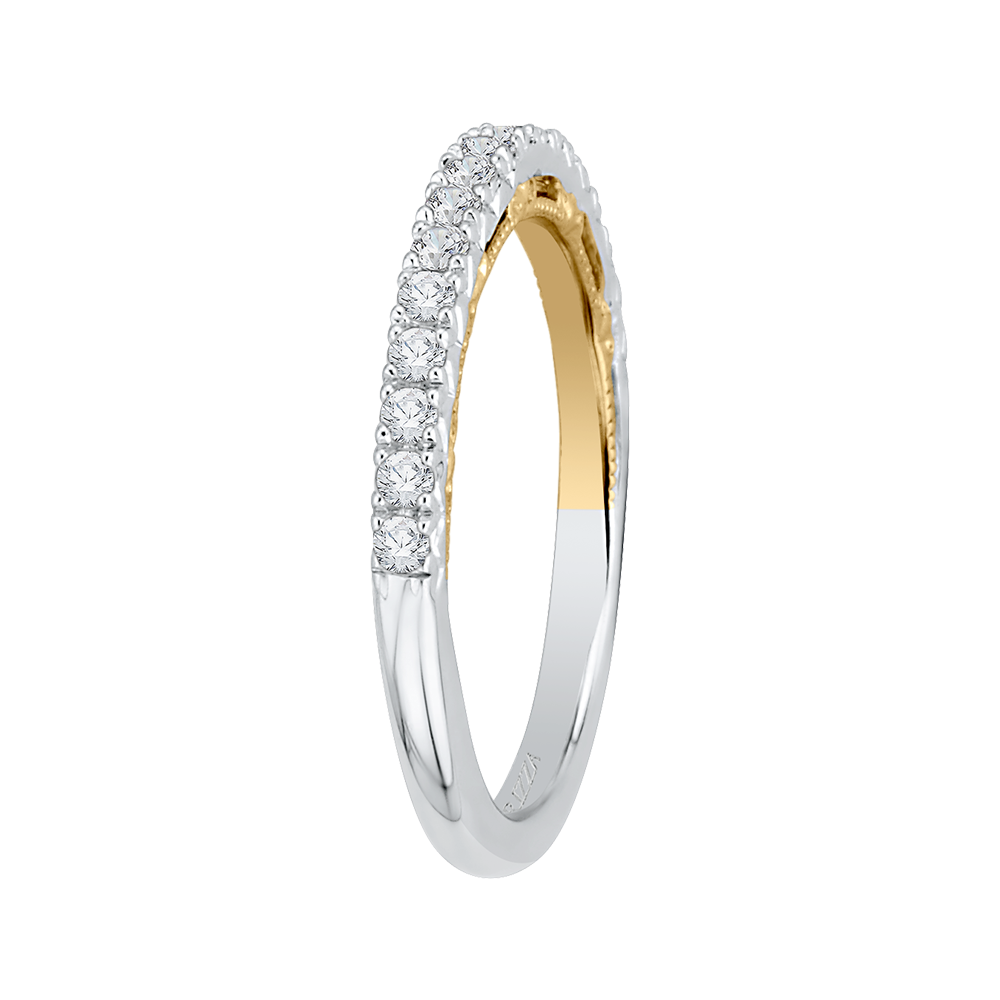 14K Two Tone Gold Round Diamond Half Eternity Wedding Band