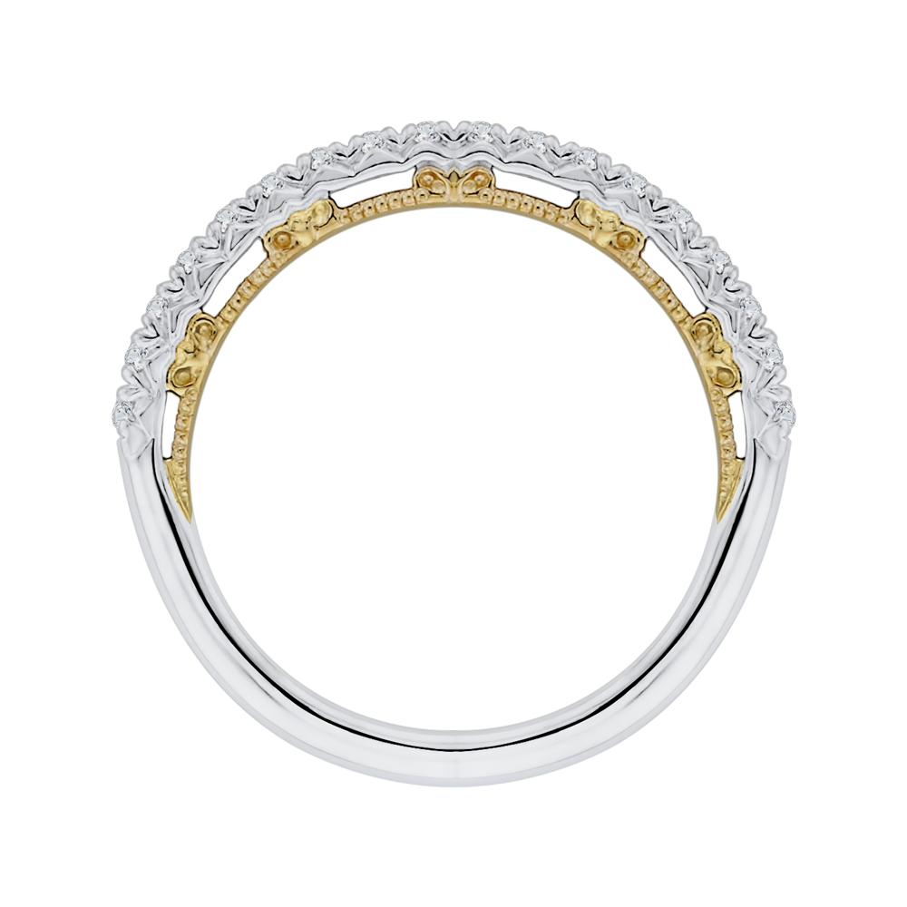14K Two Tone Gold Round Diamond Half Eternity Wedding Band