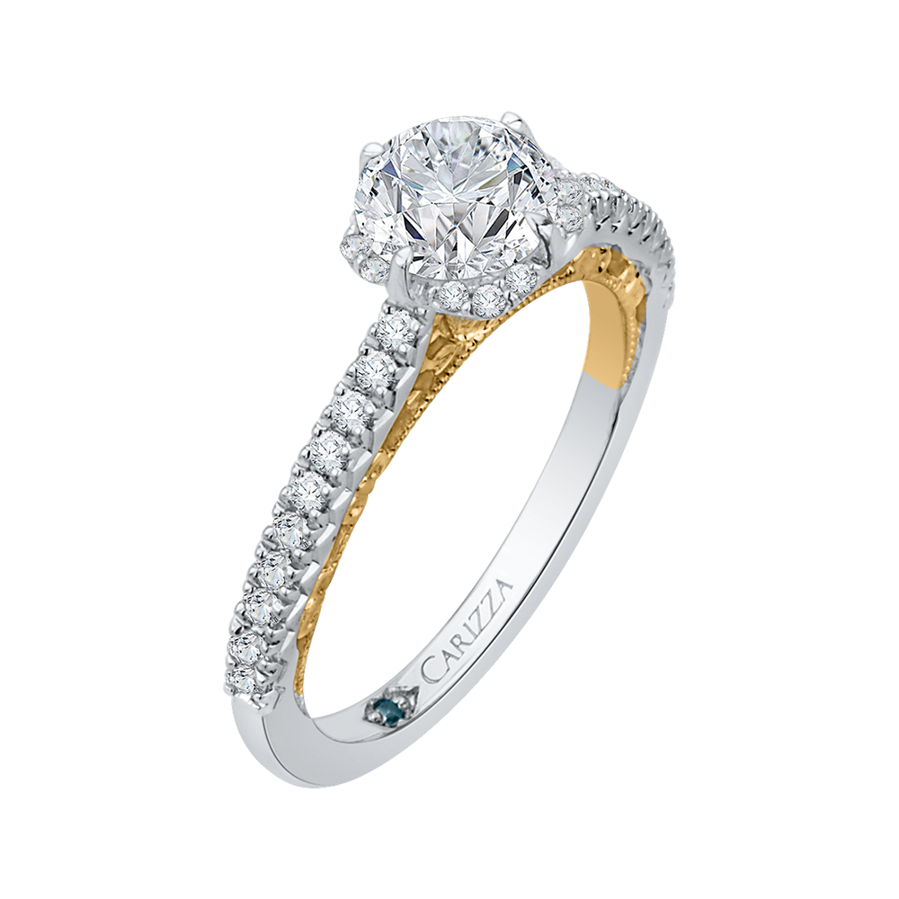 14K Two Tone Gold Round Diamond Engagement Ring (Semi Mount)