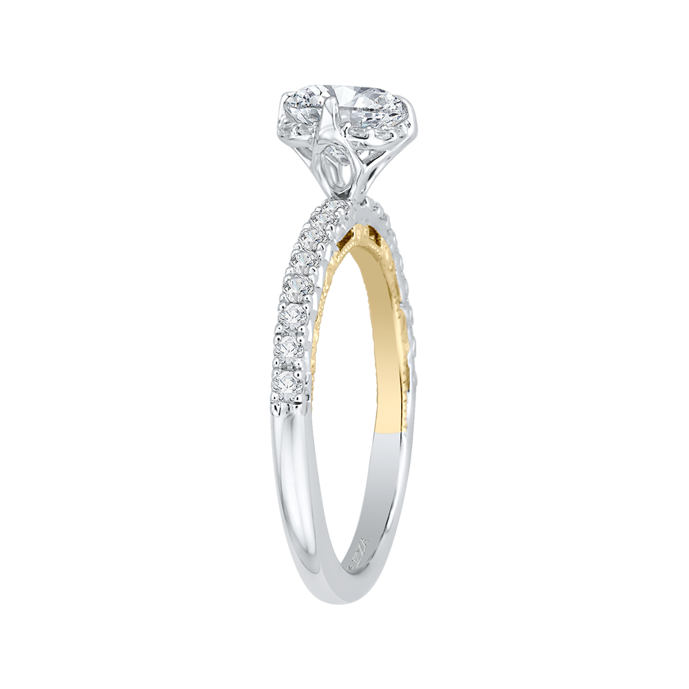 14K Two Tone Gold Round Diamond Engagement Ring (Semi Mount)