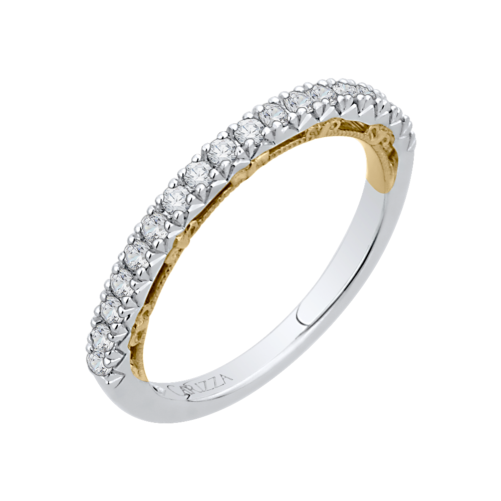 Round Diamond Half Eternity Wedding Band In 14K Two Tone Gold