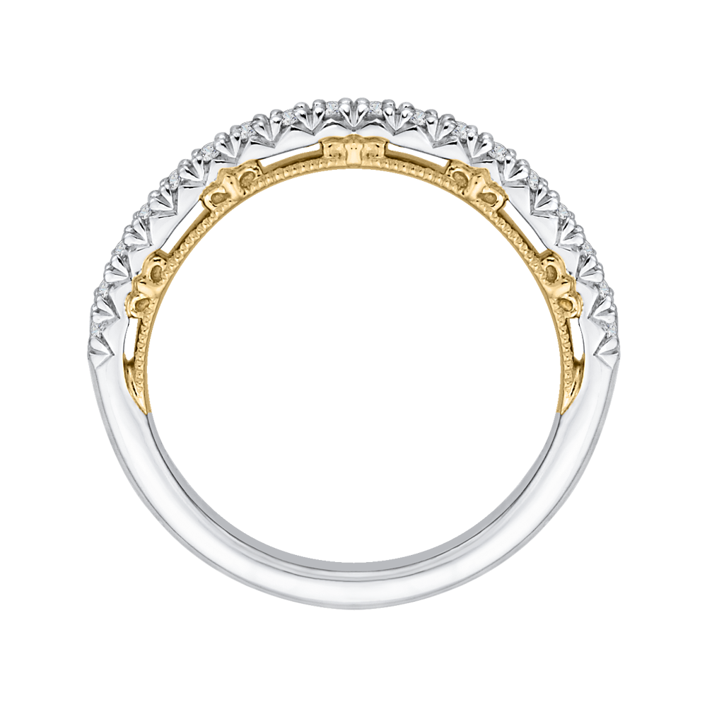 Round Diamond Half Eternity Wedding Band In 14K Two Tone Gold