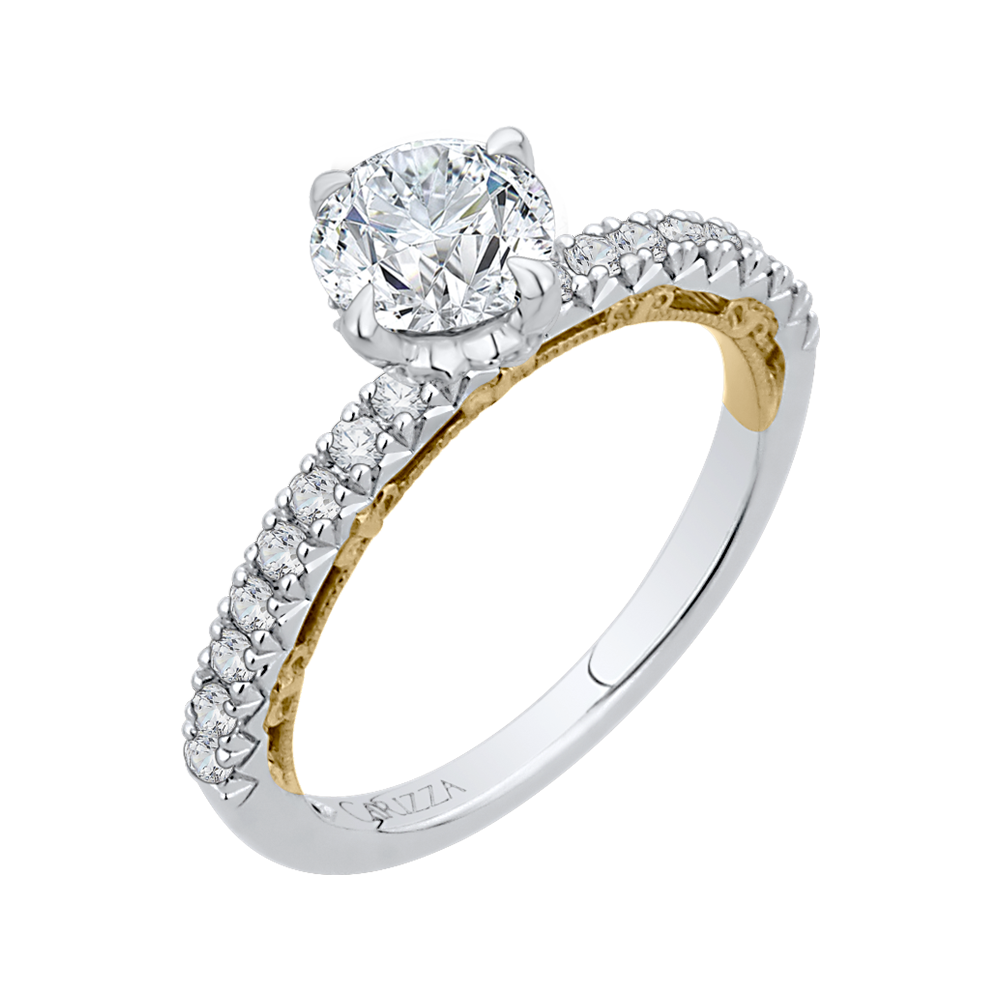 14K Two Tone Gold Round Diamond Engagement Ring (Semi Mount)