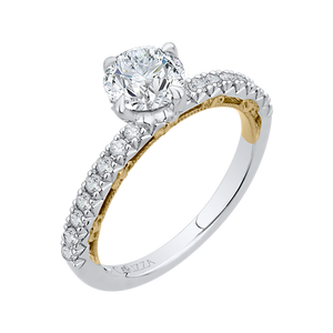 14K Two Tone Gold Round Diamond Engagement Ring (Semi Mount)