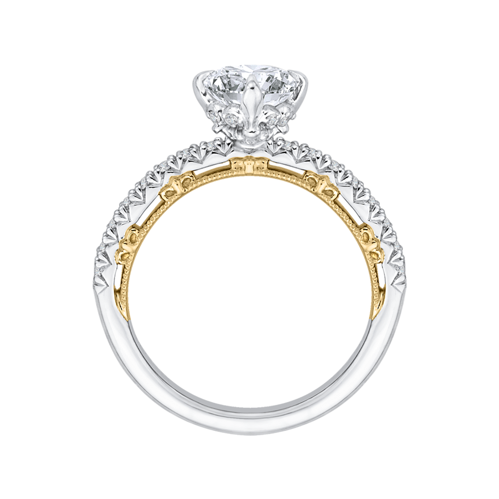 14K Two Tone Gold Round Diamond Engagement Ring (Semi Mount)