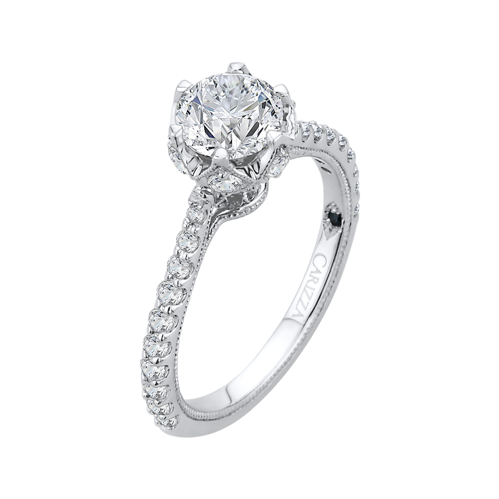 14K White Gold Round Diamond Cathedral Style Engagement Ring (Semi Mount)