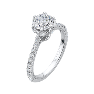 14K White Gold Round Diamond Cathedral Style Engagement Ring (Semi Mount)