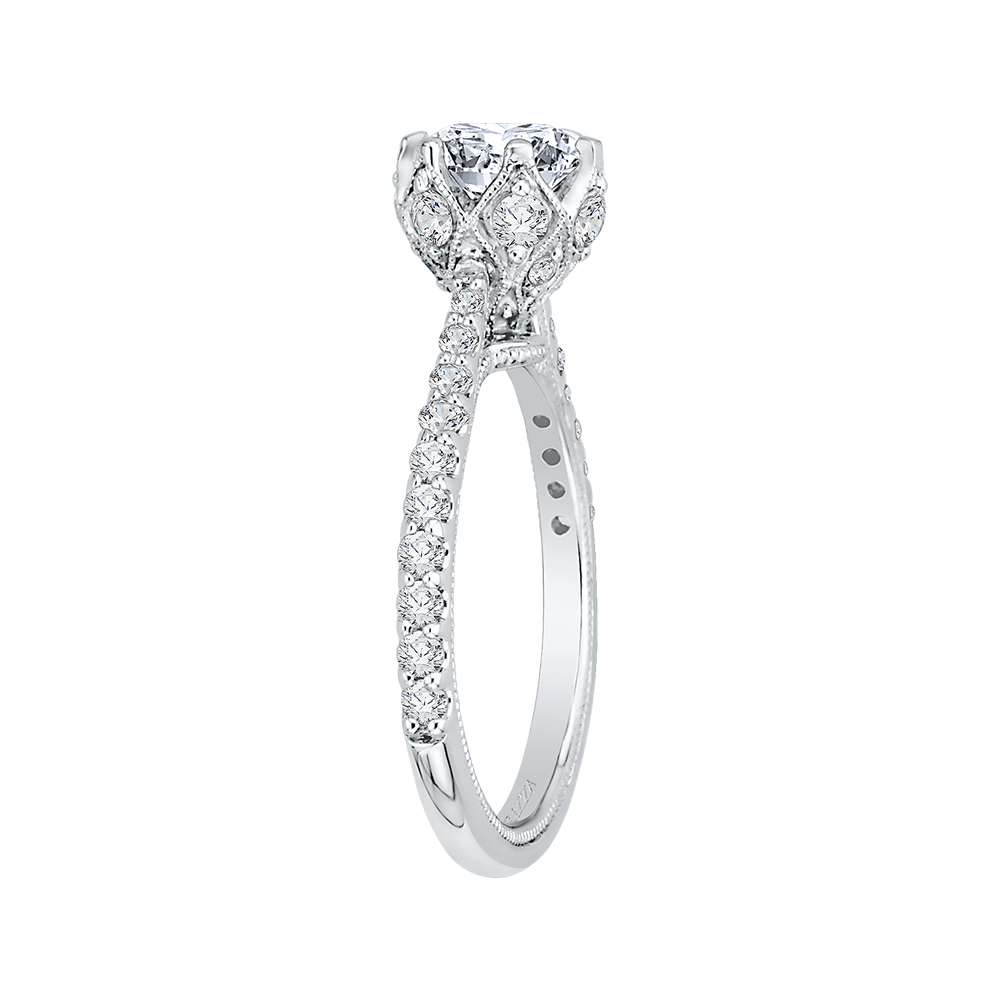 14K White Gold Round Diamond Cathedral Style Engagement Ring (Semi Mount)