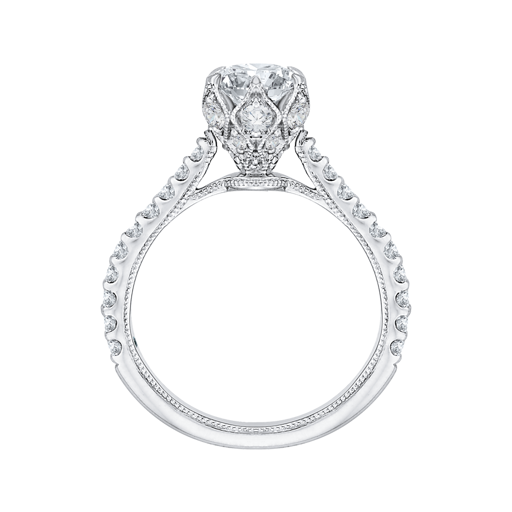 14K White Gold Round Diamond Cathedral Style Engagement Ring (Semi Mount)