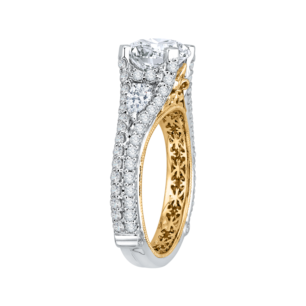 14K Two Tone Gold Round Diamond Engagement Ring with Split Shank (Semi Mount)