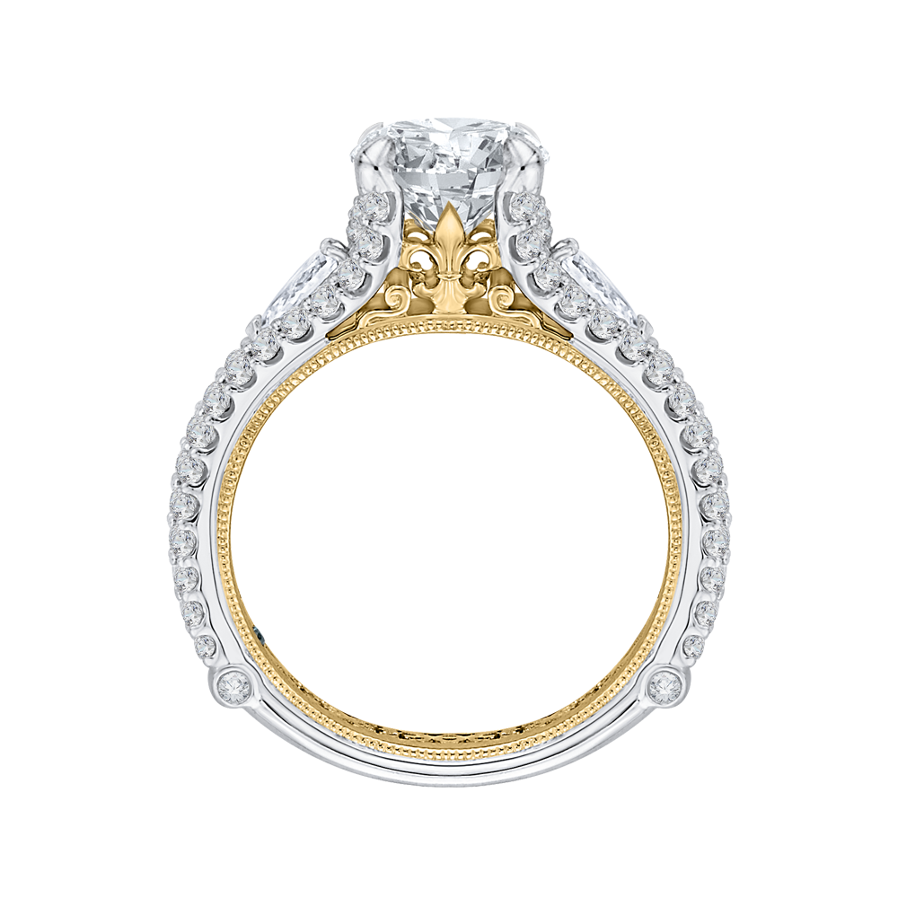 14K Two Tone Gold Round Diamond Engagement Ring with Split Shank (Semi Mount)