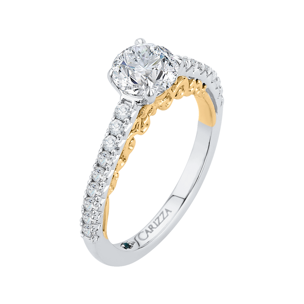 14K Two Tone Gold Round Diamond Engagement Ring (Semi Mount)