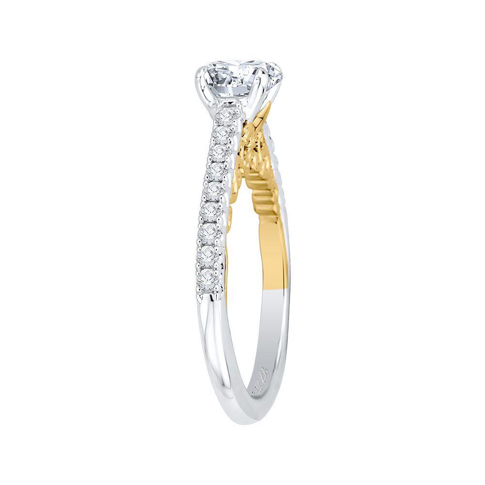 14K Two Tone Gold Round Diamond Engagement Ring (Semi Mount)