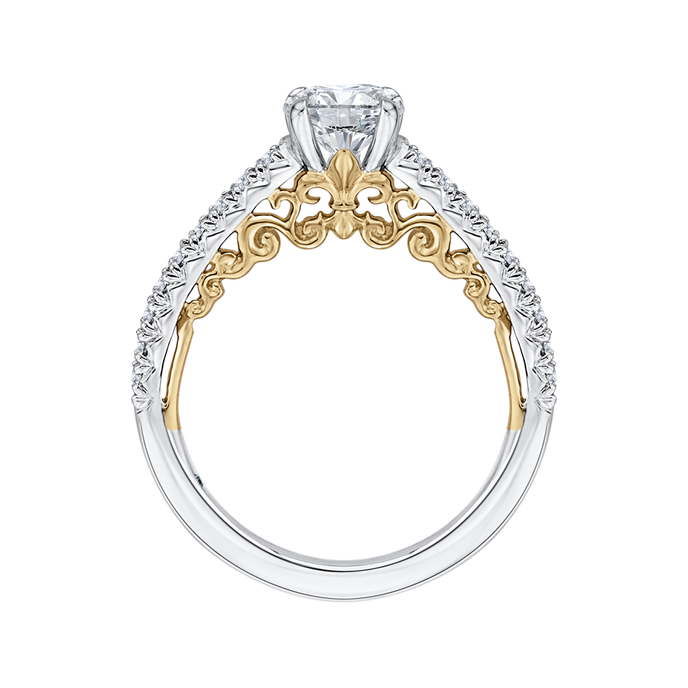 14K Two Tone Gold Round Diamond Engagement Ring (Semi Mount)