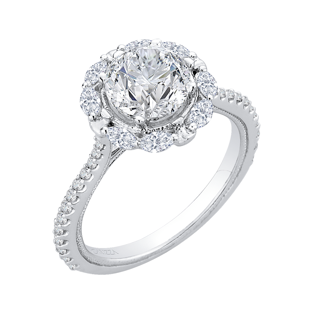 14K White Gold Round Diamond Halo Engagement Ring (Semi Mount)