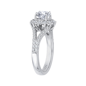 14K White Gold Round Diamond Halo Engagement Ring with Split Shank (Semi Mount)