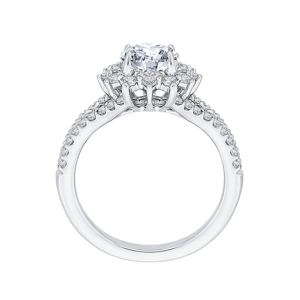 14K White Gold Round Diamond Halo Engagement Ring with Split Shank (Semi Mount)