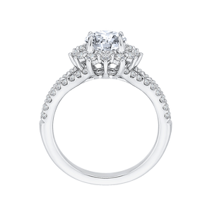 14K White Gold Round Diamond Halo Engagement Ring with Split Shank (Semi Mount)