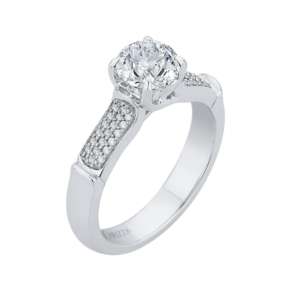 Round Diamond Cathedral Style Engagement Ring In 14K White Gold (Semi Mount)