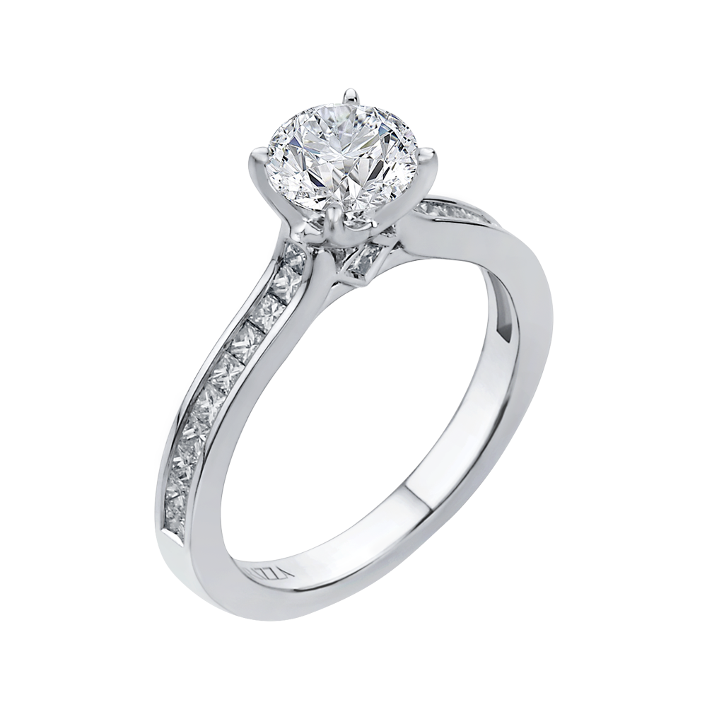 14K White Gold Cut Round Diamond Cathedral Style Engagement Ring (Semi Mount)