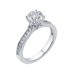 14K White Gold Cut Round Diamond Cathedral Style Engagement Ring (Semi Mount)