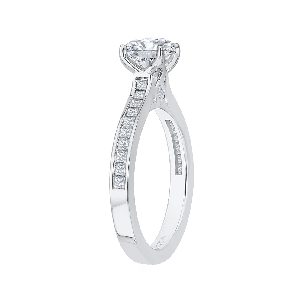 14K White Gold Cut Round Diamond Cathedral Style Engagement Ring (Semi Mount)