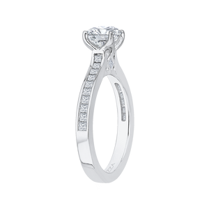 14K White Gold Cut Round Diamond Cathedral Style Engagement Ring (Semi Mount)