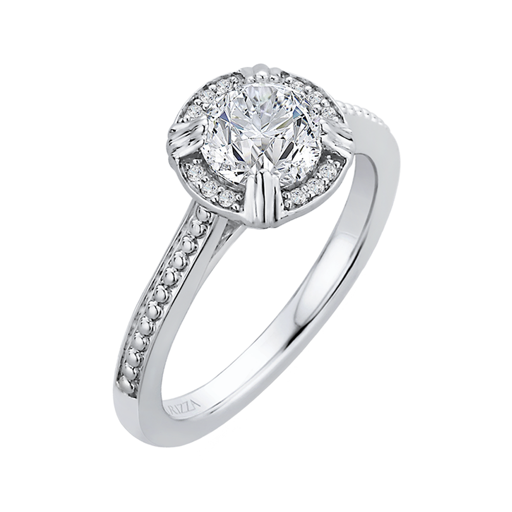 14K White Gold Round Diamond Halo Cathedral Style Engagement Ring (Semi Mount)