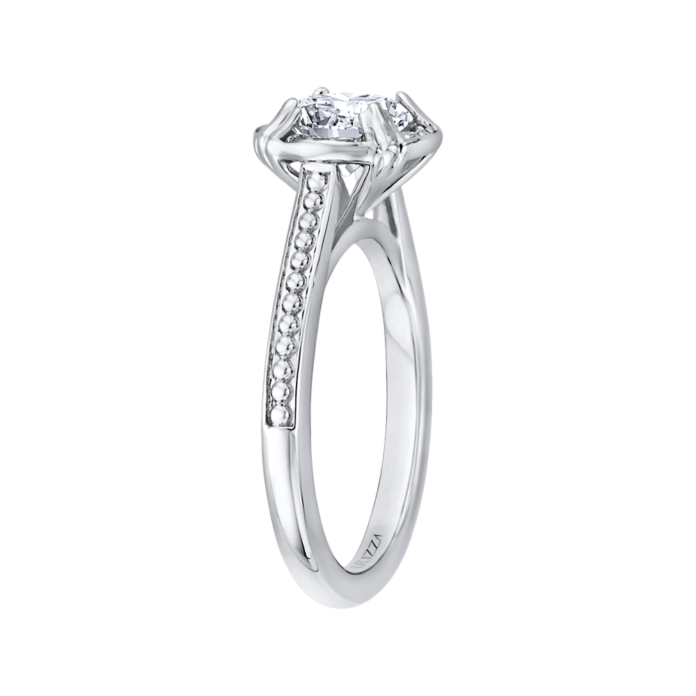 14K White Gold Round Diamond Halo Cathedral Style Engagement Ring (Semi Mount)