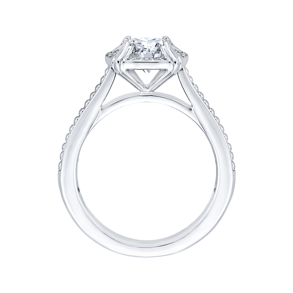 14K White Gold Round Diamond Halo Cathedral Style Engagement Ring (Semi Mount)