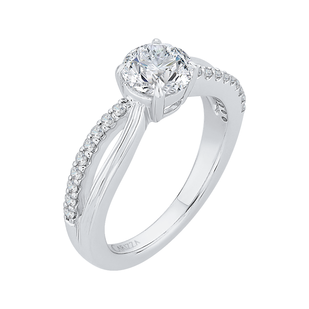 Round Diamond Engagement Ring with Split Shank In 14K White Gold (Semi Mount)