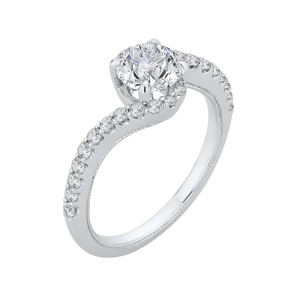 14K White Gold Round Diamond Promise Engagement Ring (Semi Mount)