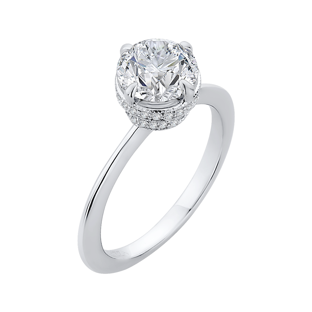 14K White Gold Round Diamond Engagement Ring (Semi Mount)