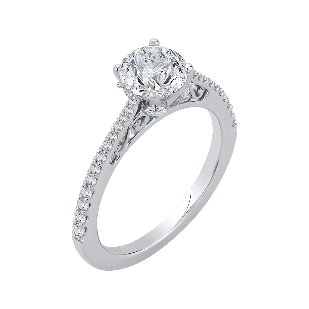 14K White Gold Round Diamond Engagement Ring (Semi Mount)