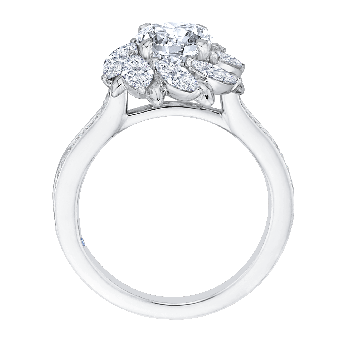 14K White Gold Round Diamond Floral Halo Engagement Ring (Semi Mount)