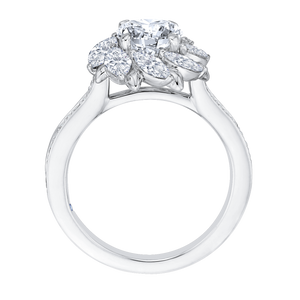 14K White Gold Round Diamond Floral Halo Engagement Ring (Semi Mount)