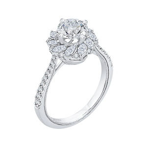 14K White Gold Round Diamond Floral Engagement Ring (Semi Mount)