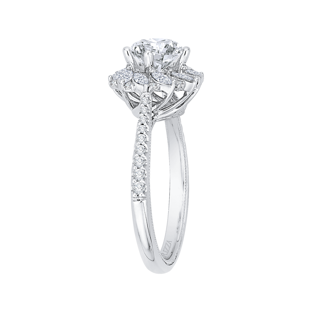 14K White Gold Round Diamond Floral Engagement Ring (Semi Mount)