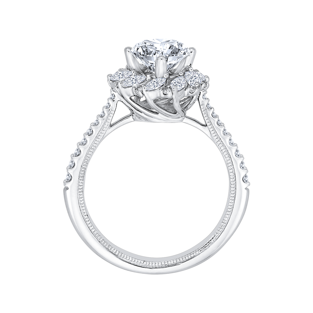 14K White Gold Round Diamond Floral Engagement Ring (Semi Mount)