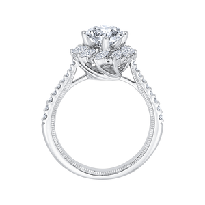 14K White Gold Round Diamond Floral Engagement Ring (Semi Mount)