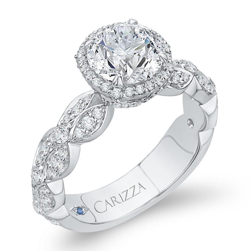 14K White Gold Round Diamond Halo Engagement Ring (Semi Mount)