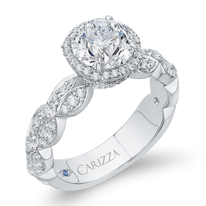 14K White Gold Round Diamond Halo Engagement Ring (Semi Mount)