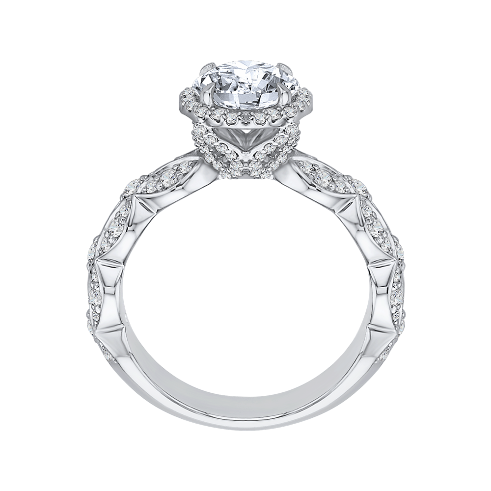 14K White Gold Round Diamond Halo Engagement Ring (Semi Mount)