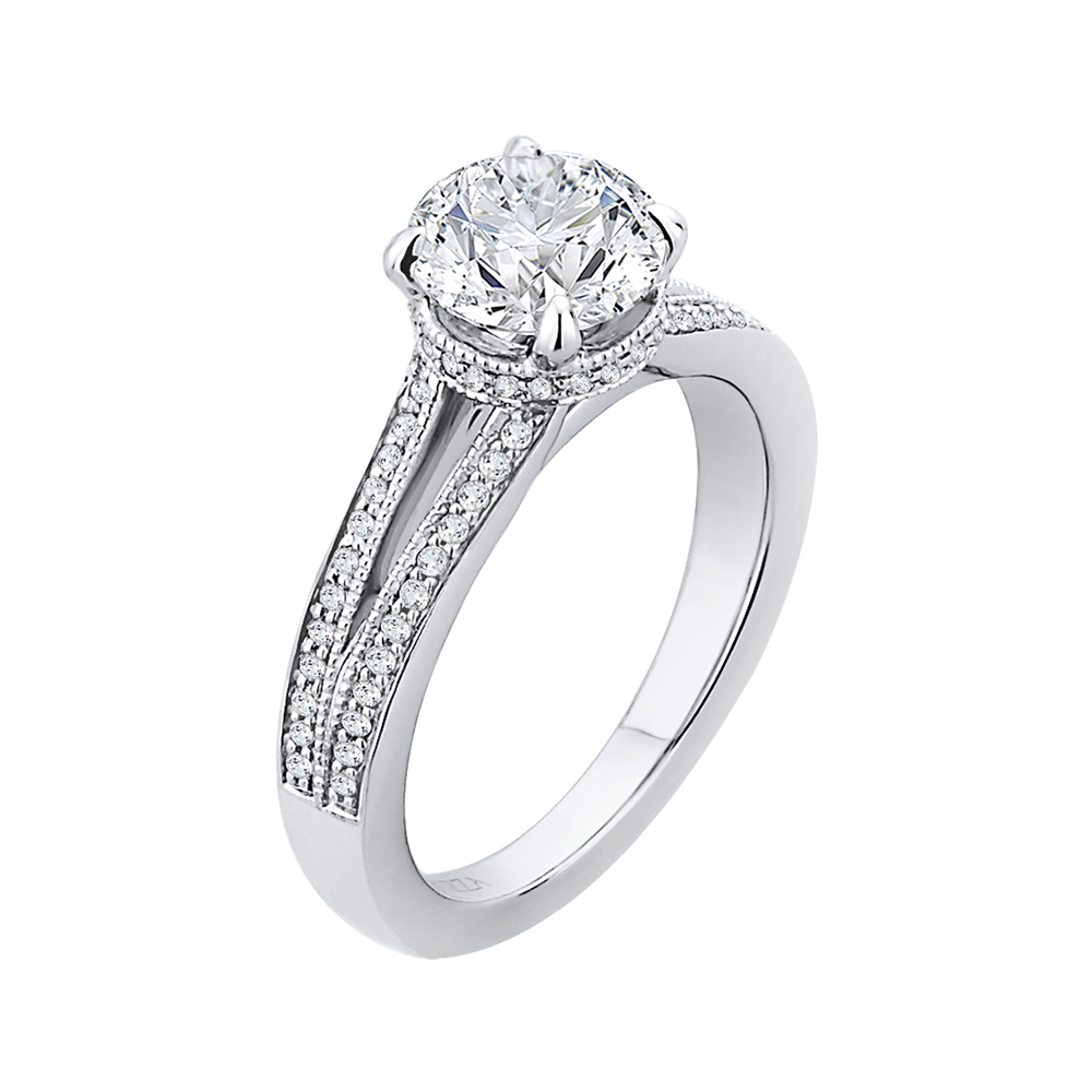 14K White Gold Round Diamond Engagement Ring with Split Shank (Semi Mount)