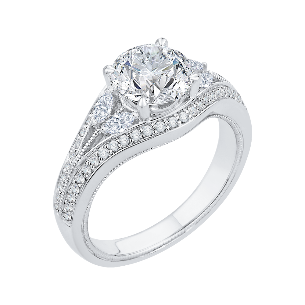 14K White Gold Round Diamond Engagement Ring with Split Shank (Semi Mount)