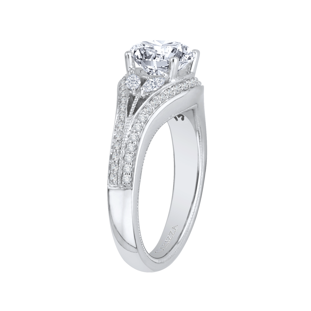 14K White Gold Round Diamond Engagement Ring with Split Shank (Semi Mount)