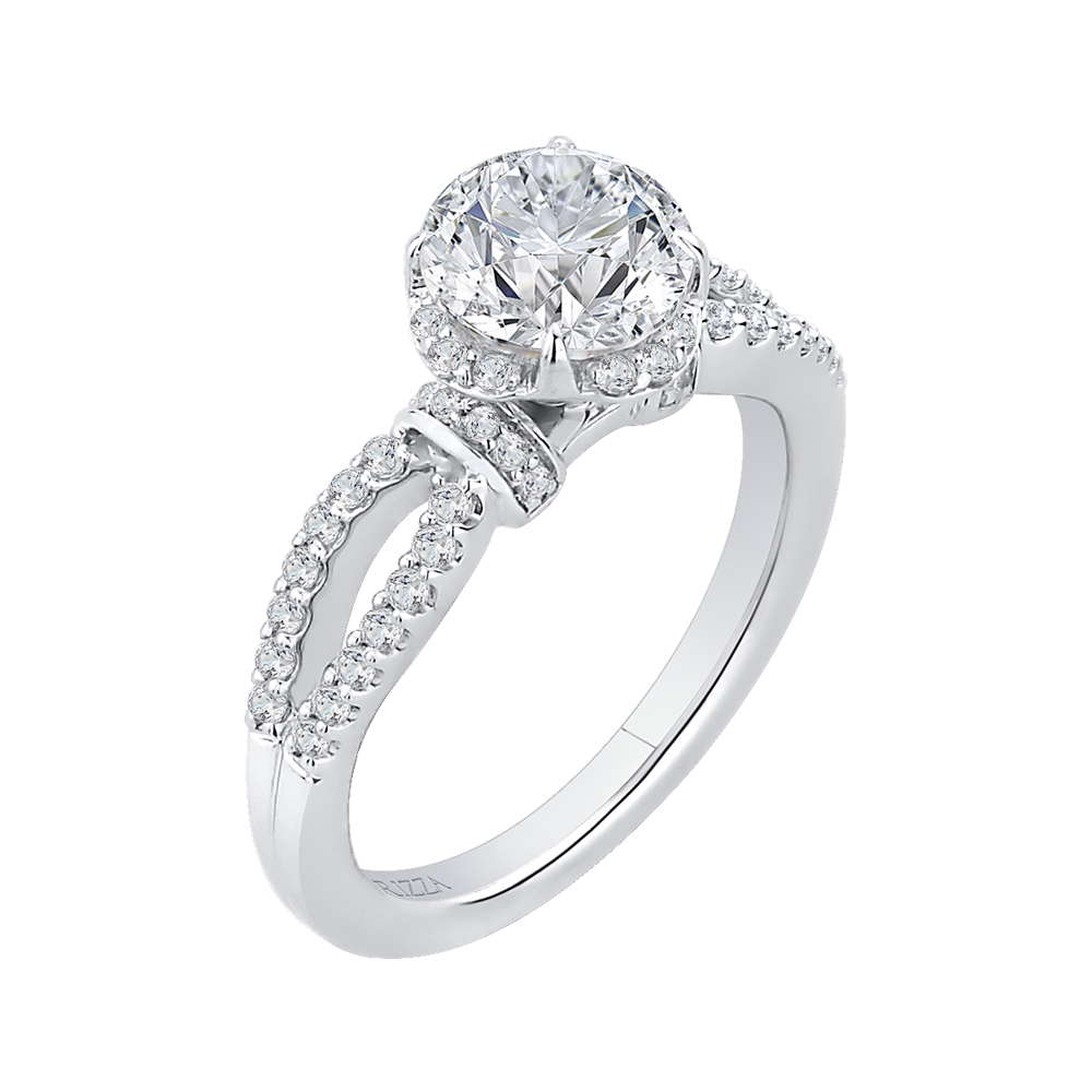 Round Diamond Engagement Ring with Split Shank In 14K White Gold (Semi Mount)