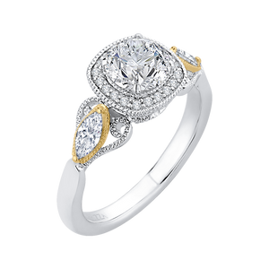 14K Two Tone Gold Round Diamond Halo Engagement Ring (Semi Mount)